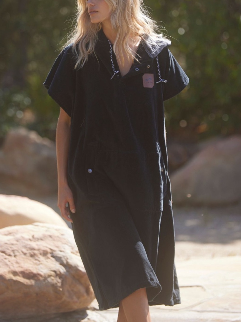 Free People/Slowtide Plush Olive Hooded Poncho with Front Kangaroo Pocket